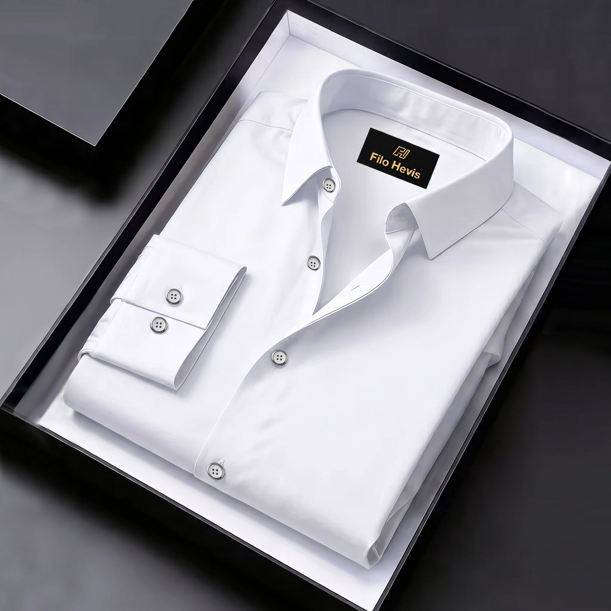 Anti Wrinkle Satin Lycra Formal Shirt (Imported Fabric)| White (With White Button)