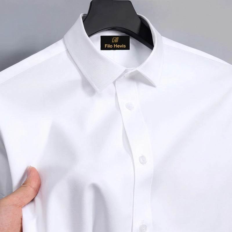 Anti Wrinkle Satin Lycra Formal Shirt (Imported Fabric)| White (With White Button)
