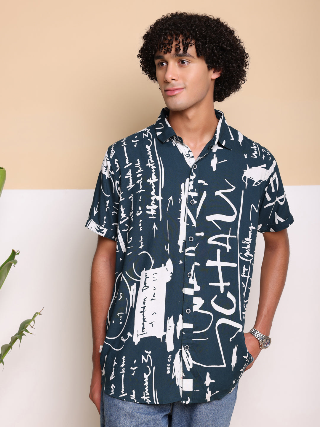 Blue HALF CASUAL PRINTED COTTON SHIRT REGULAR FIT FOR MEN