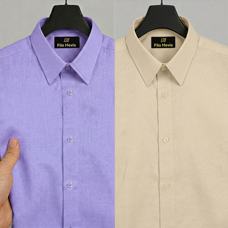 Combo of 2 Filafil Fabric Regular Fit Formal Shirts – Purple & Cream (Single Pocket)