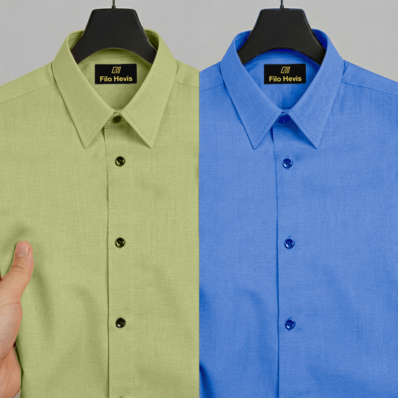 Combo of 2 Filafil Fabric Regular Fit Formal Shirts – Blue & Light pastel green (Single Pocket)