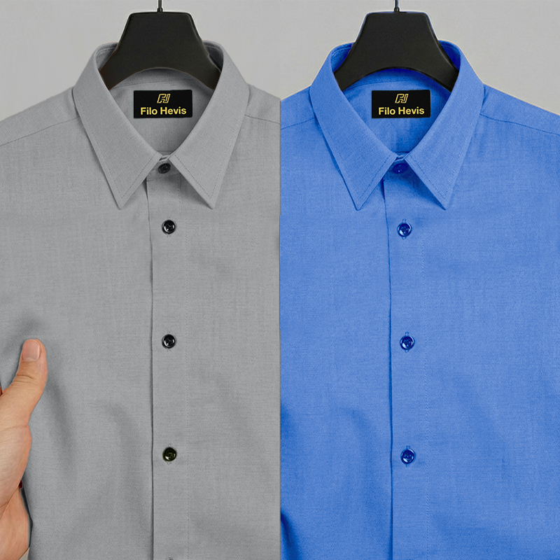 Combo of 2 Filafil Fabric Regular Fit Formal Shirts – Blue & Grey (Single Pocket)