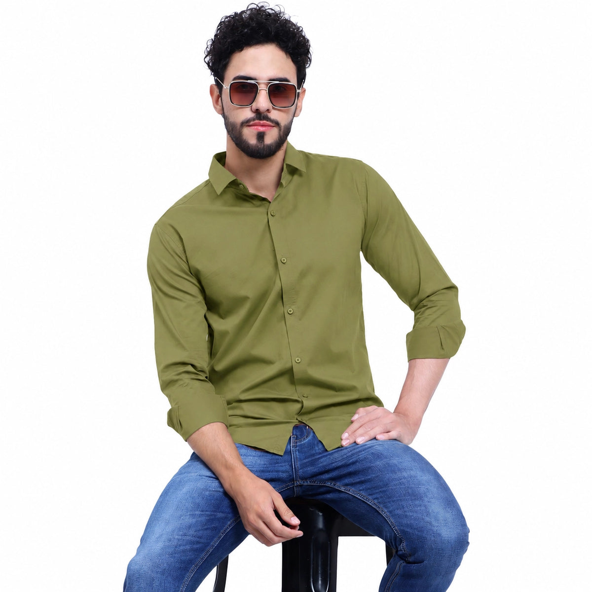 MENS FORMAL REGULAR FIT FULL SLEEVE SHIRT LIGHT MEHNDI