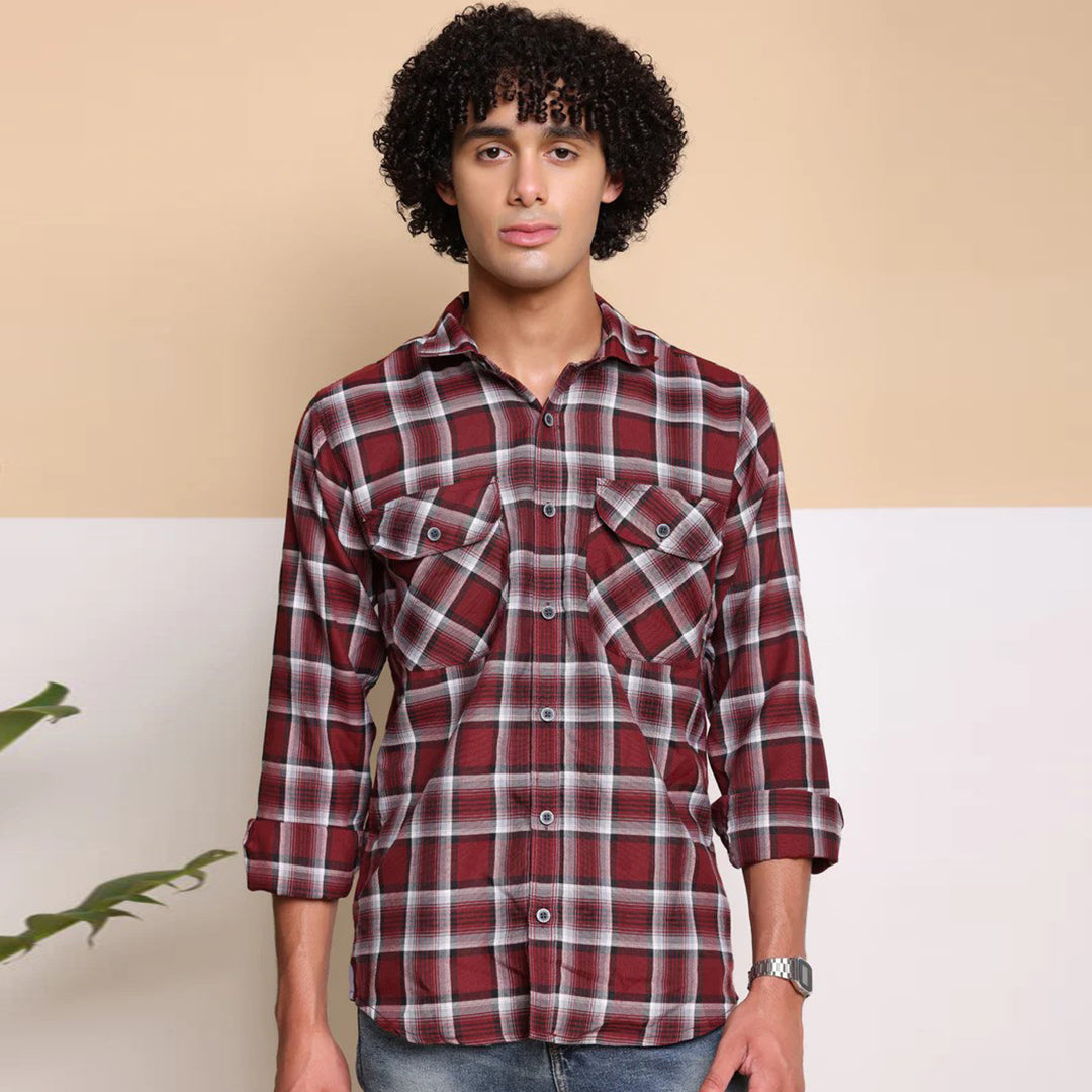 Check Regular Fit Cotton Shirt - Red