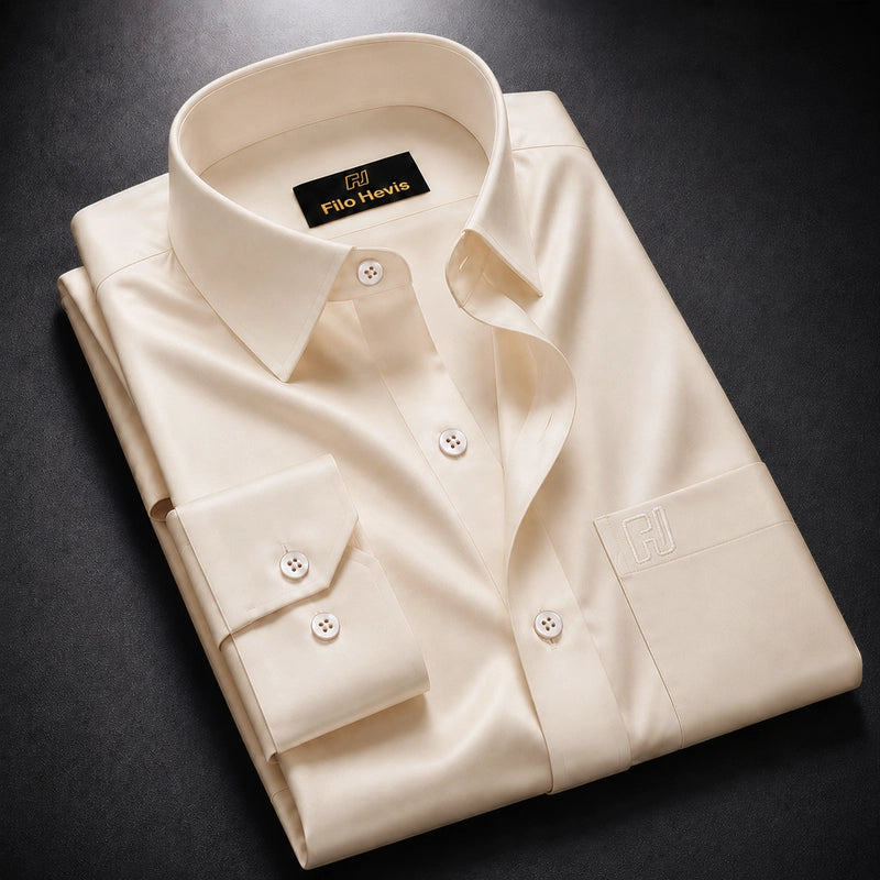 Cotton Satin Formal Shirt for Men - Regular Fit Full Sleeve | Cream