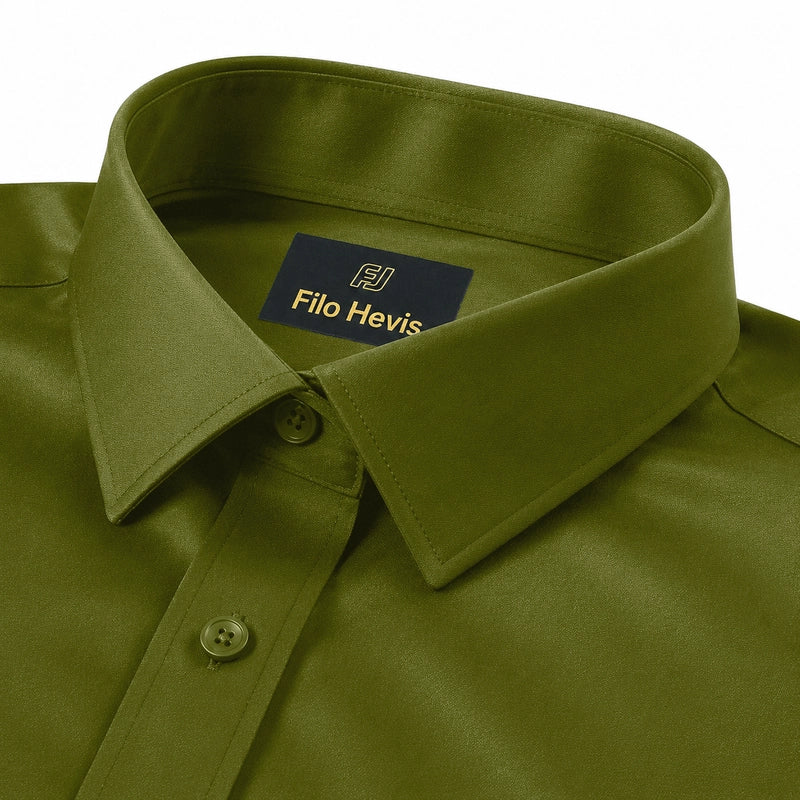 Cotton Satin Formal Shirt for Men - Regular Fit Full Sleeve | Light Mehndi My Store