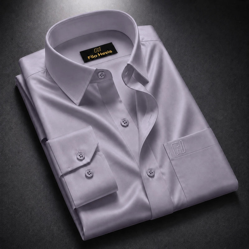 Cotton Satin Formal Shirt for Men - Regular Fit Full Sleeve | Light Onion