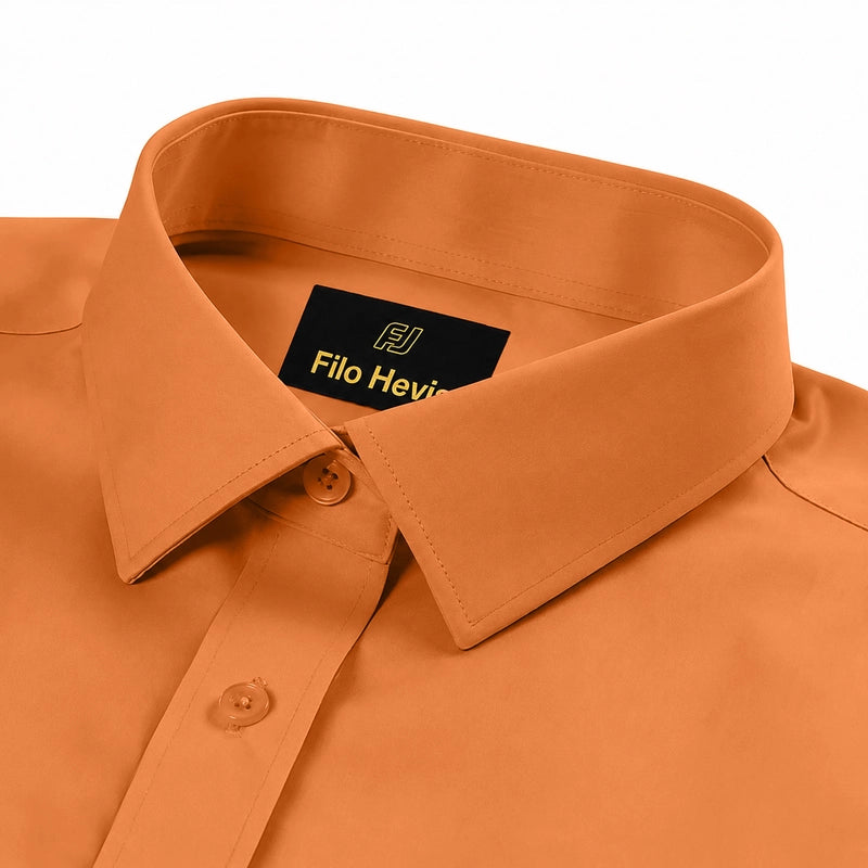 Cotton Satin Formal Shirt for Men - Regular Fit Full Sleeve | Orange Filo Hevis