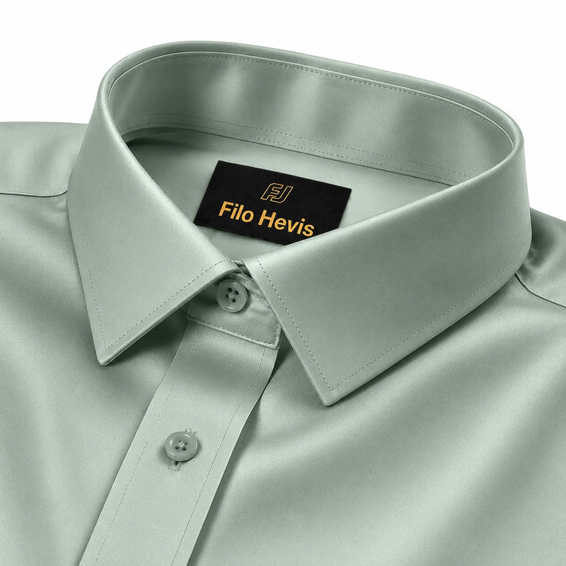 Cotton Satin Formal Shirt for Men - Regular Fit Full Sleeve | Pista Green/Sage Green My Store