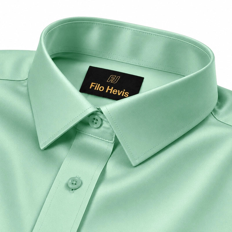 Cotton Satin Formal Shirt for Men - Regular Fit Full Sleeve | Pista Green/Sage Green