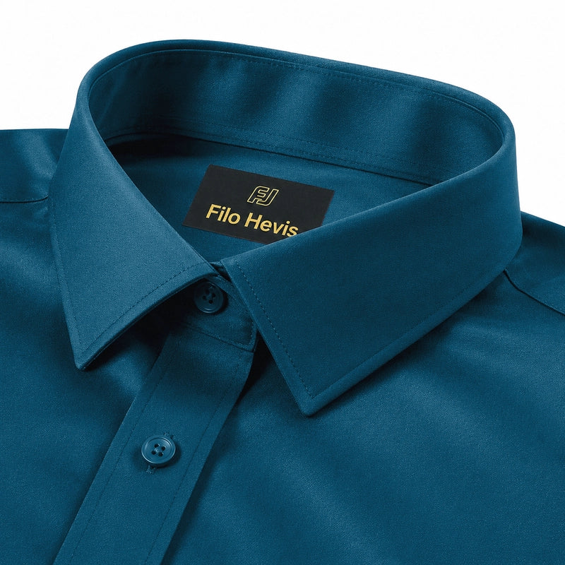 Cotton Satin Formal Shirt for Men - Regular Fit Full Sleeve | Teal Blue My Store