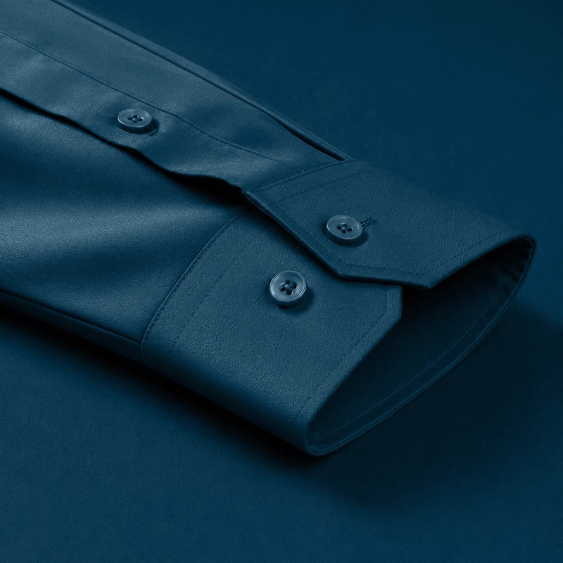 Cotton Satin Formal Shirt for Men - Regular Fit Full Sleeve | Teal Blue My Store