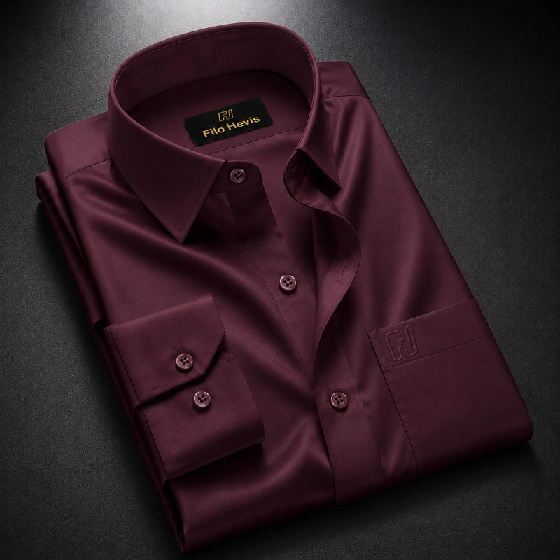 Cotton Satin Formal Shirt for Men - Regular Fit Full Sleeve | Wine