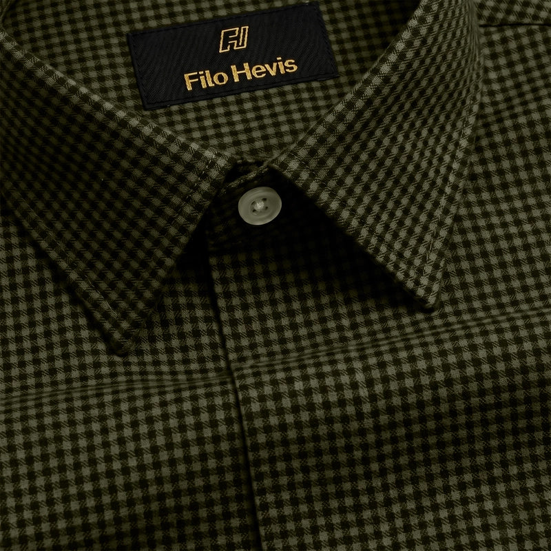 Cotton Check Shirt for Men |Slim fit | Olive-Green