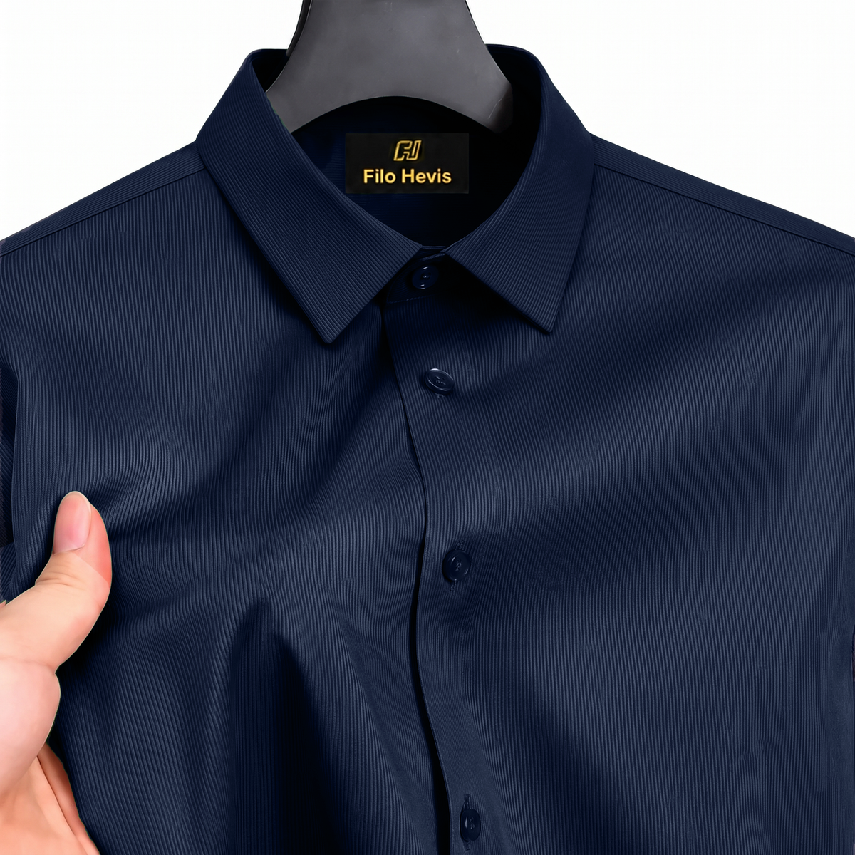 Fine-Ribbed Self-Structured Formal Shirt-NAVY BLUE