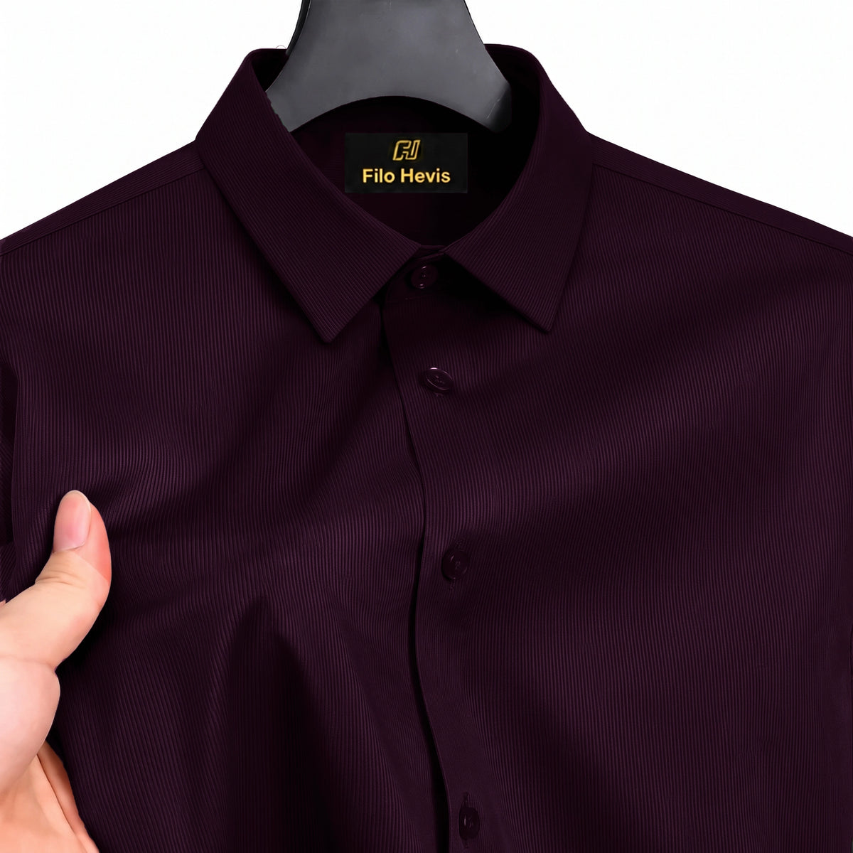 Fine-Ribbed Self-Structured Formal Shirt-Wine