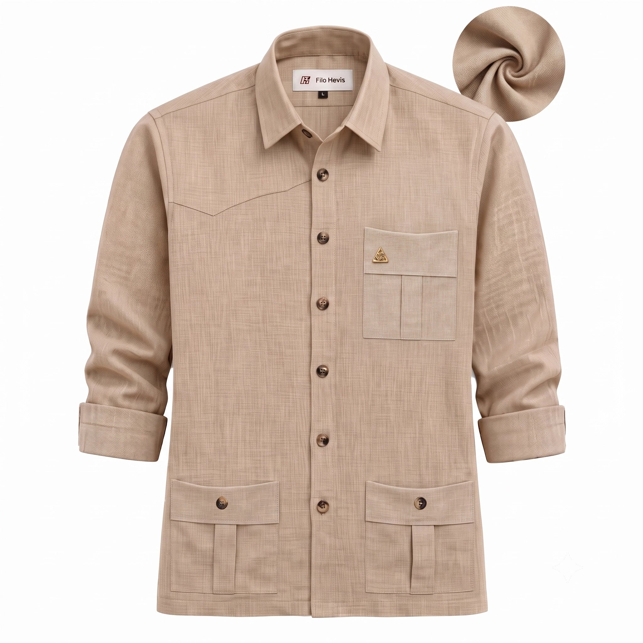 Men's Hunter shirt | Multi Pockets | Linen Texture | Beige