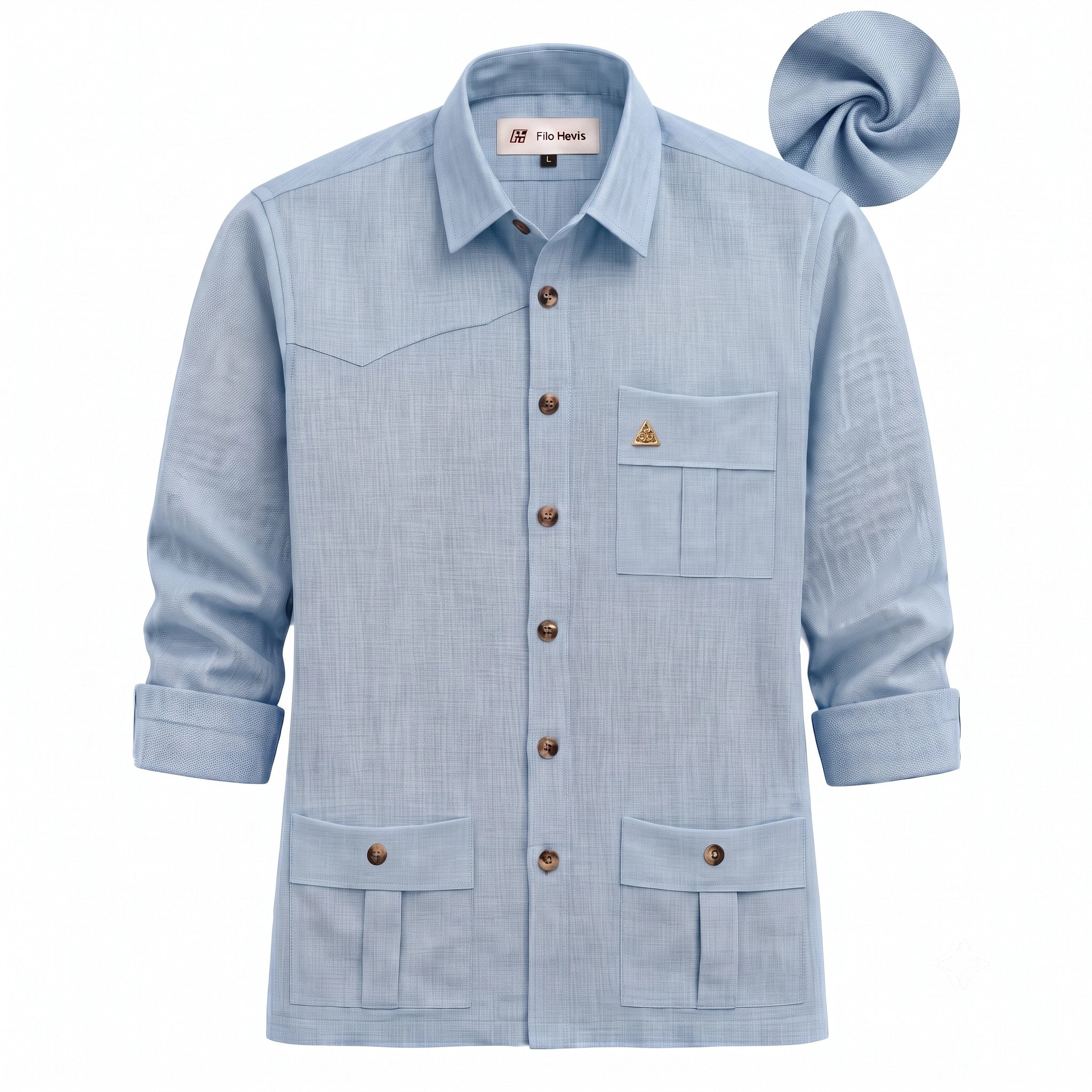 Men's Hunter shirt | Multi Pockets | Linen Texture | Sky