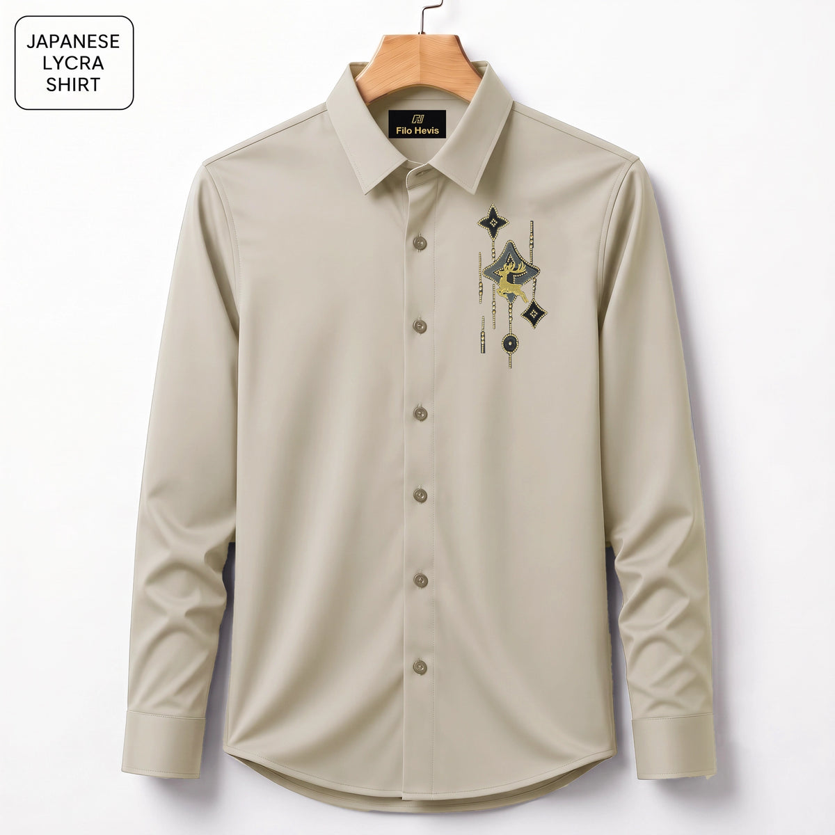 Deer Embroidery Party Shirts | Club Wear | Cream