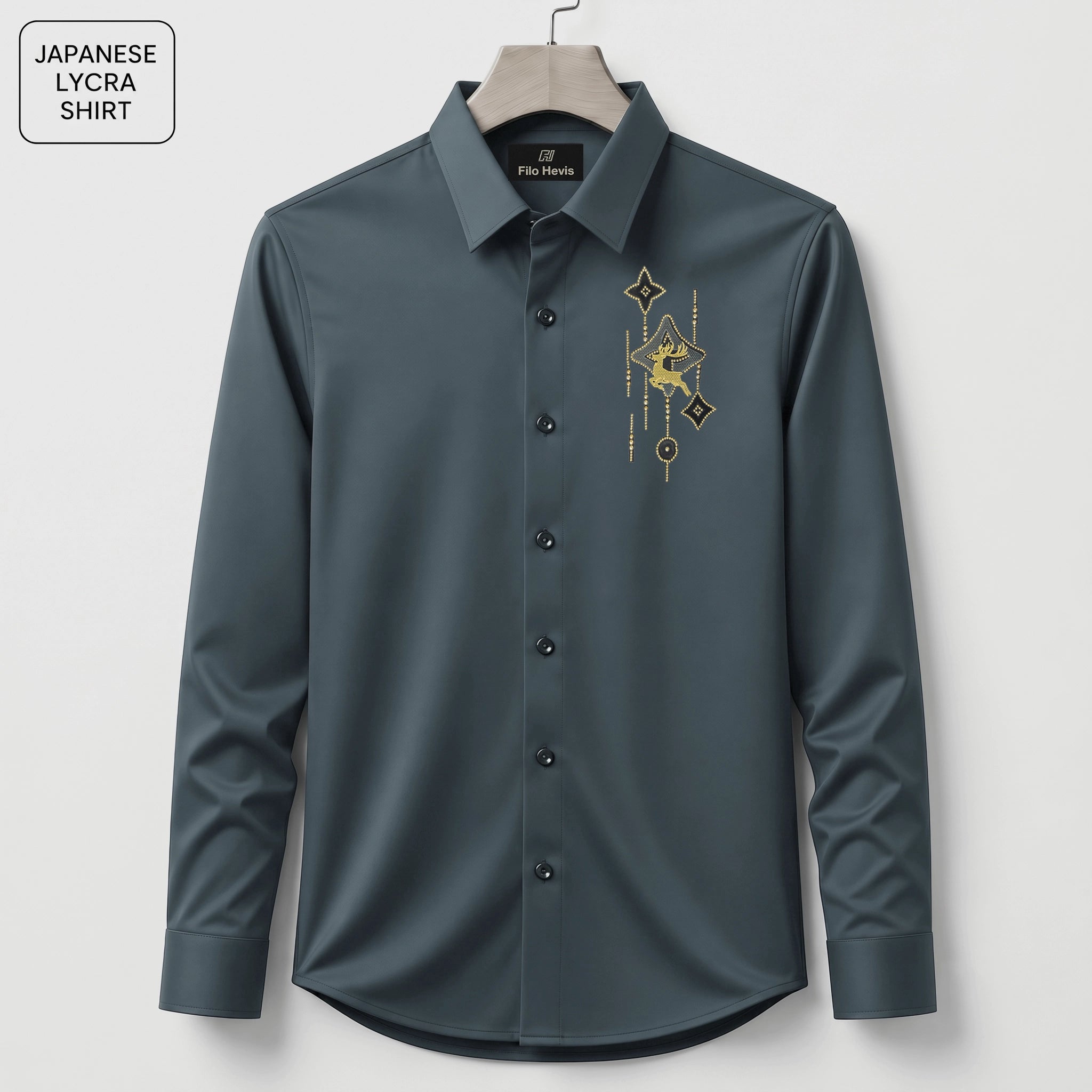Deer Embroidery Party Shirts | Club Wear | Dark Grey