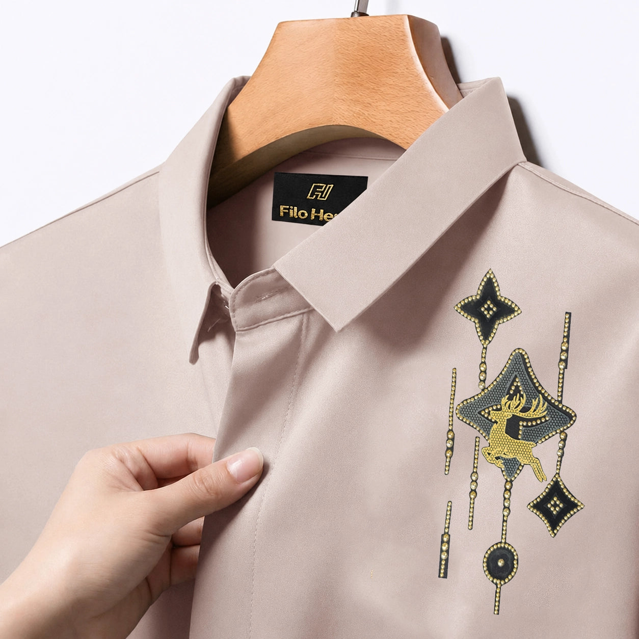 PARTY SHIRTS FOR MEN | PREMIUM SHIRTS | CLUB SHIRTS Deer Embroidery-Olive
