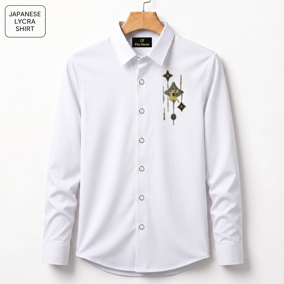 Deer Embroidery Party Shirts | Club Wear | White