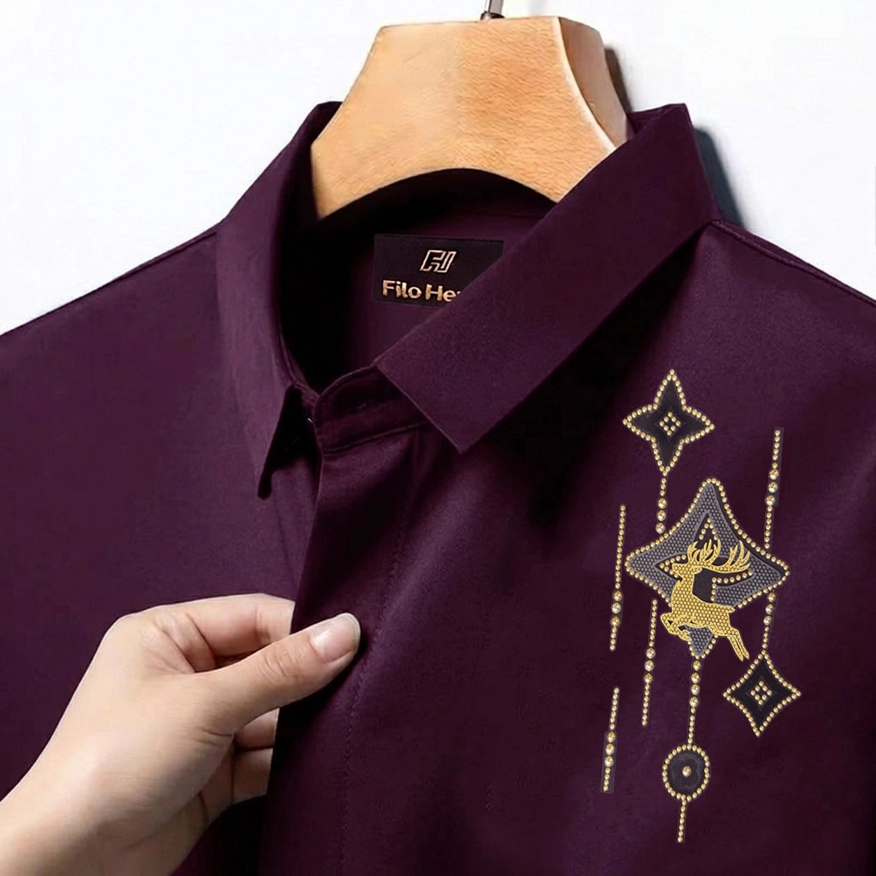 Deer Embroidery Party Shirts | Club Wear | Wine