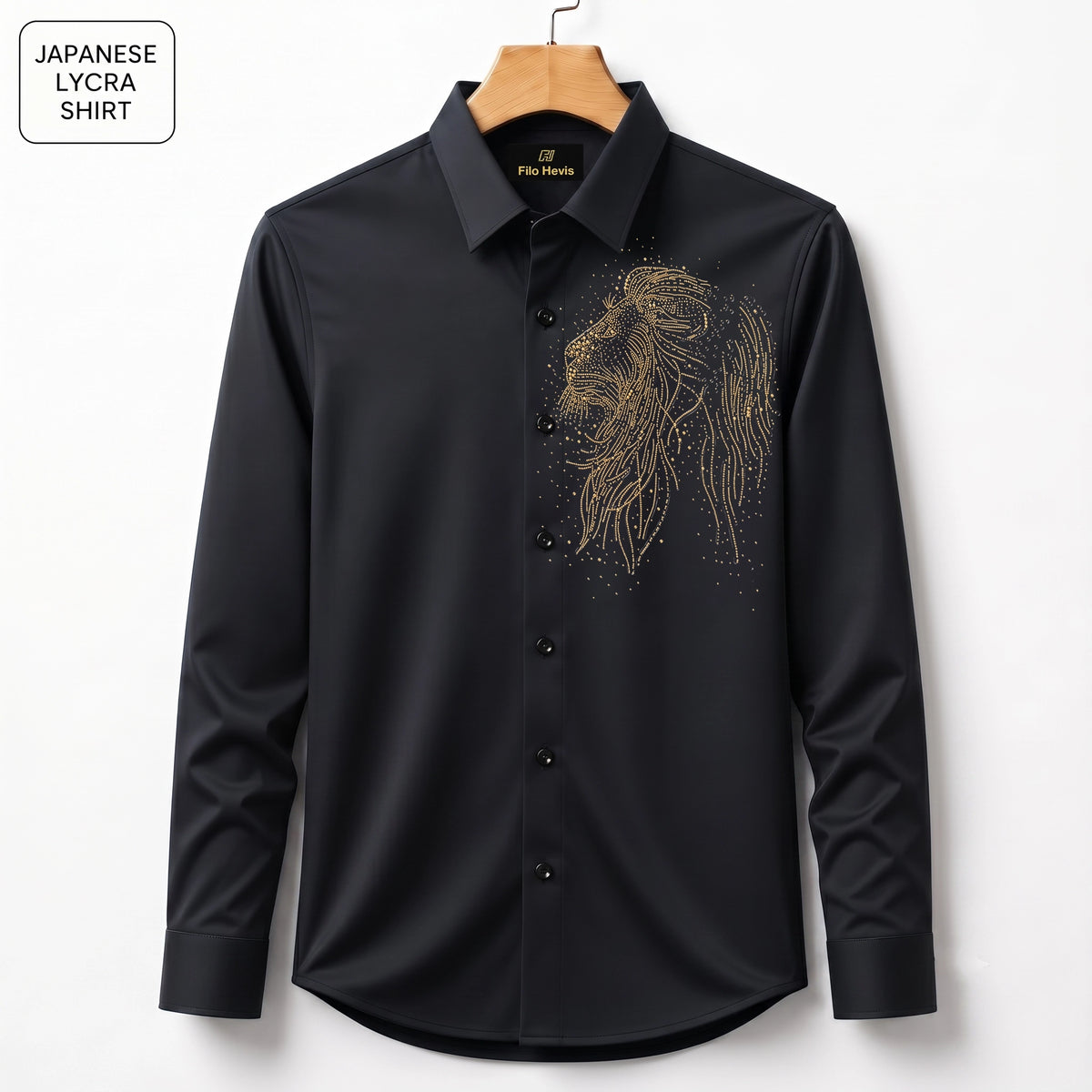 Lion Embroidery Party Shirts | Club Wear | Black