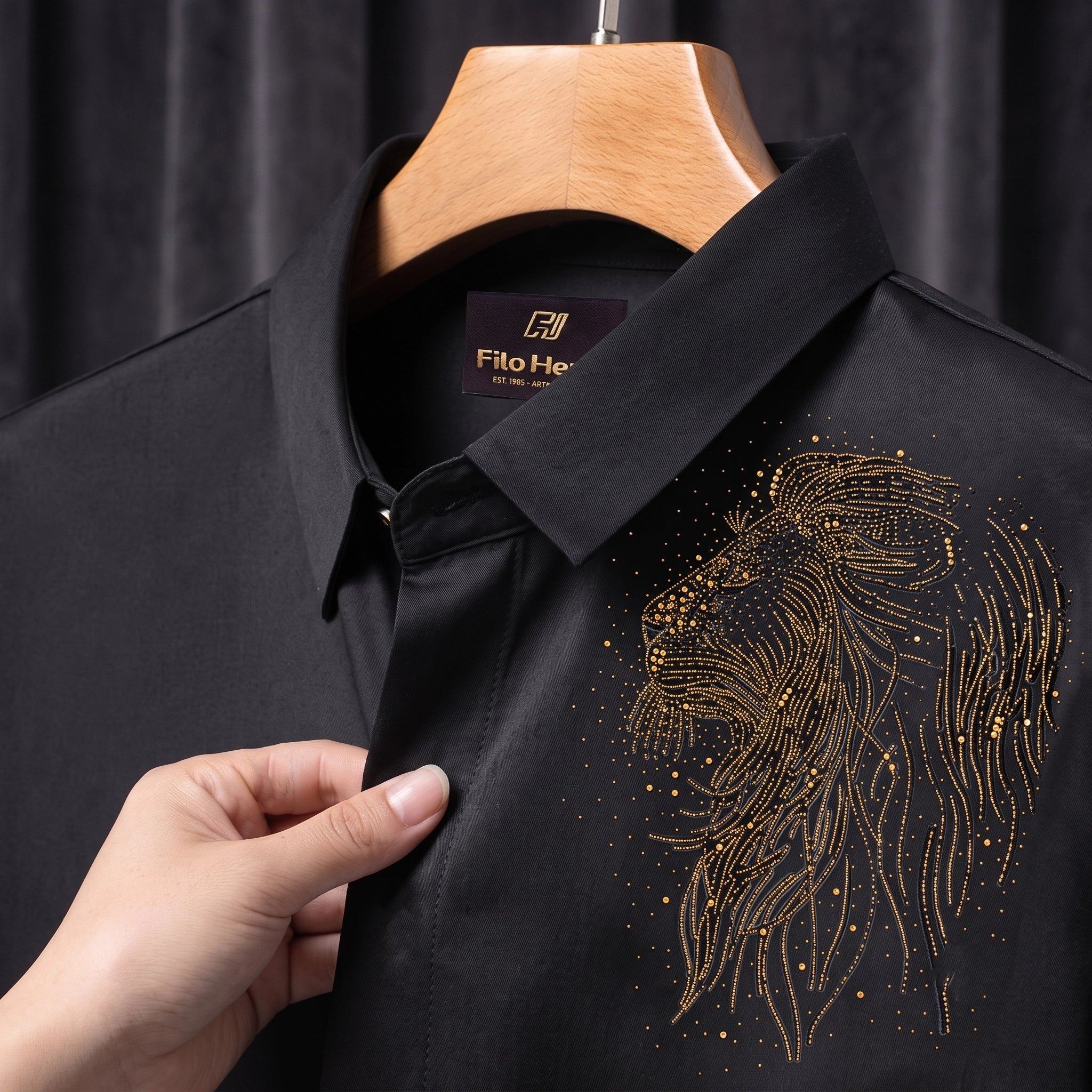 PARTY SHIRTS FOR MEN | PREMIUM SHIRTS | CLUB SHIRTS Lion Embroidery-Black