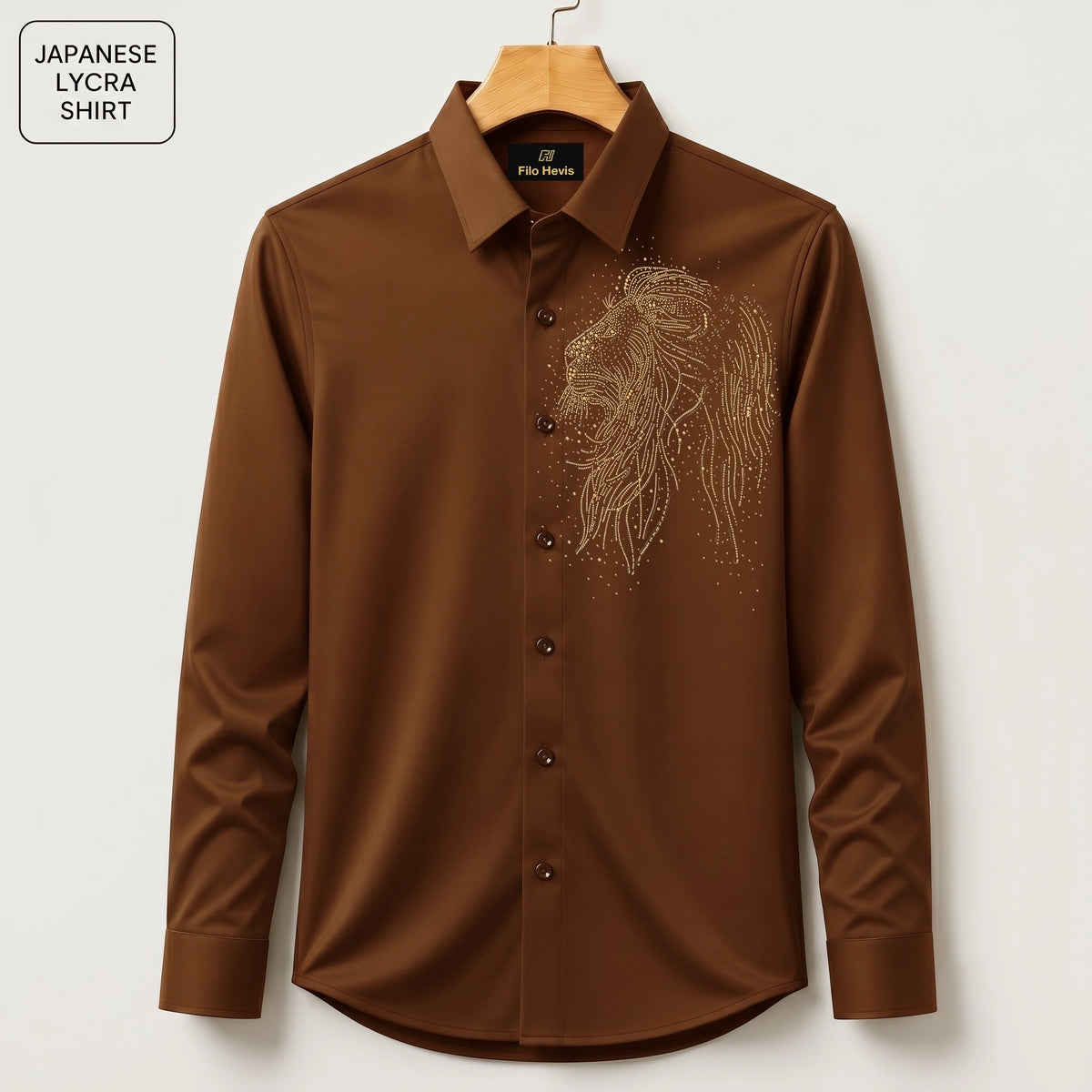 Lion Embroidery Party Shirts | Club Wear | Brown