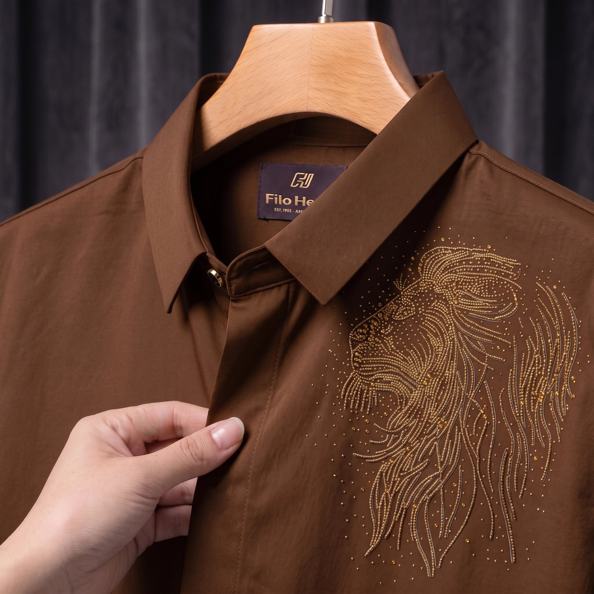 PARTY SHIRTS FOR MEN | PREMIUM SHIRTS | CLUB SHIRTS Lion Embroidery-Brown