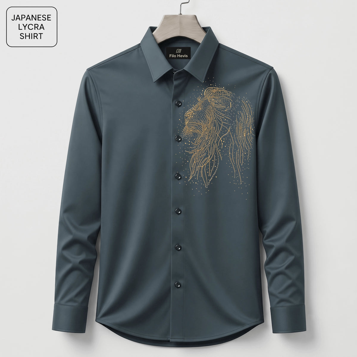 Lion Embroidery Party Shirts | Club Wear | Dark Grey