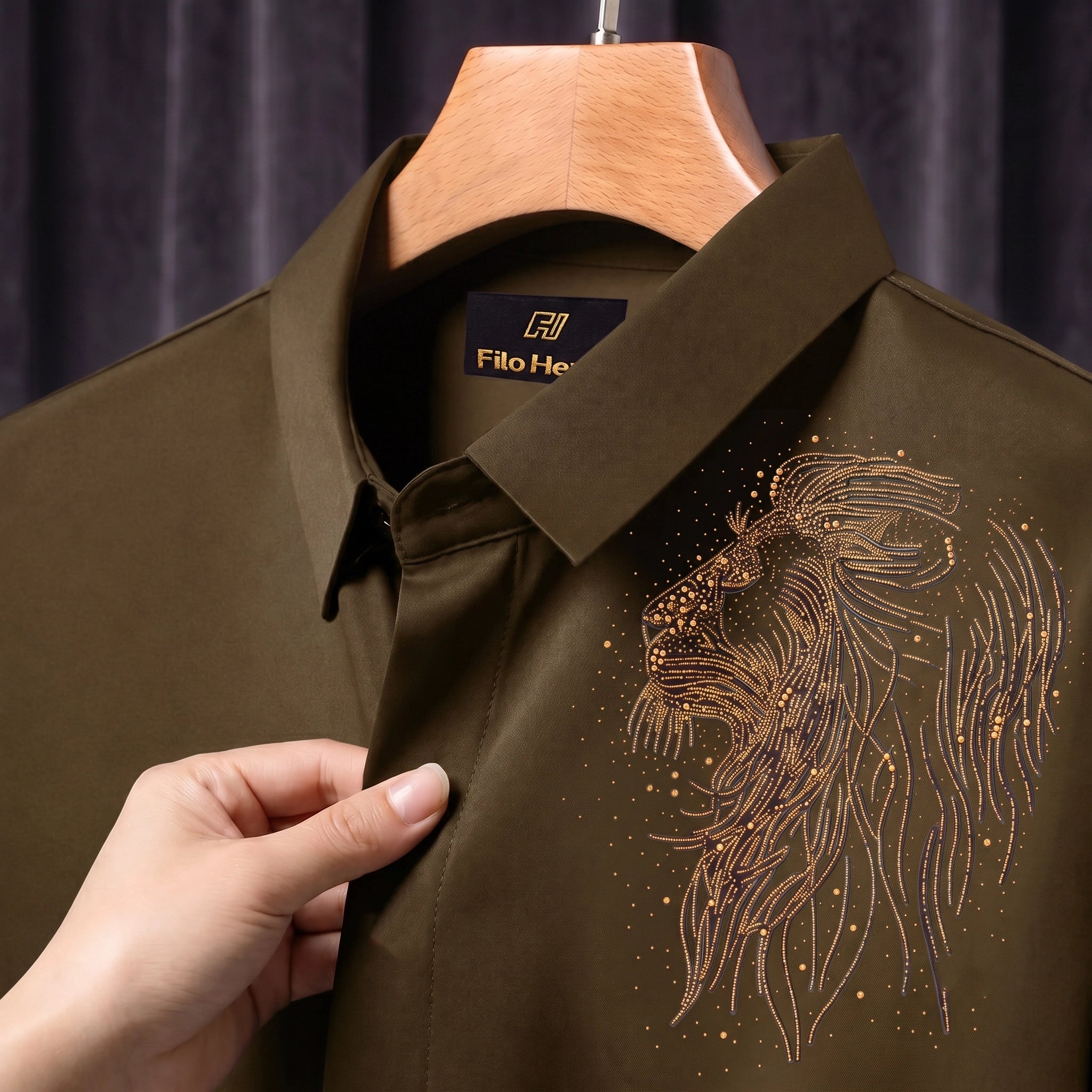 PARTY SHIRTS FOR MEN | PREMIUM SHIRTS | CLUB SHIRTS Lion Embroidery-Light-Brown