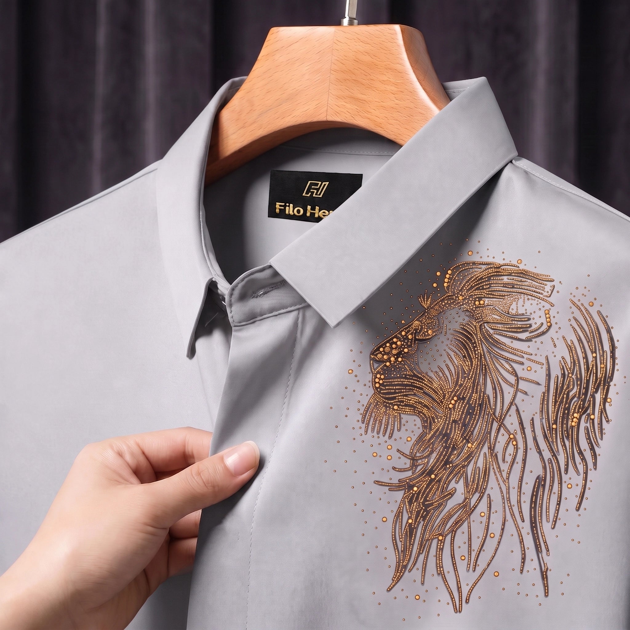 PARTY SHIRTS FOR MEN | PREMIUM SHIRTS | CLUB SHIRTS Lion Embroidery-Light-Grey