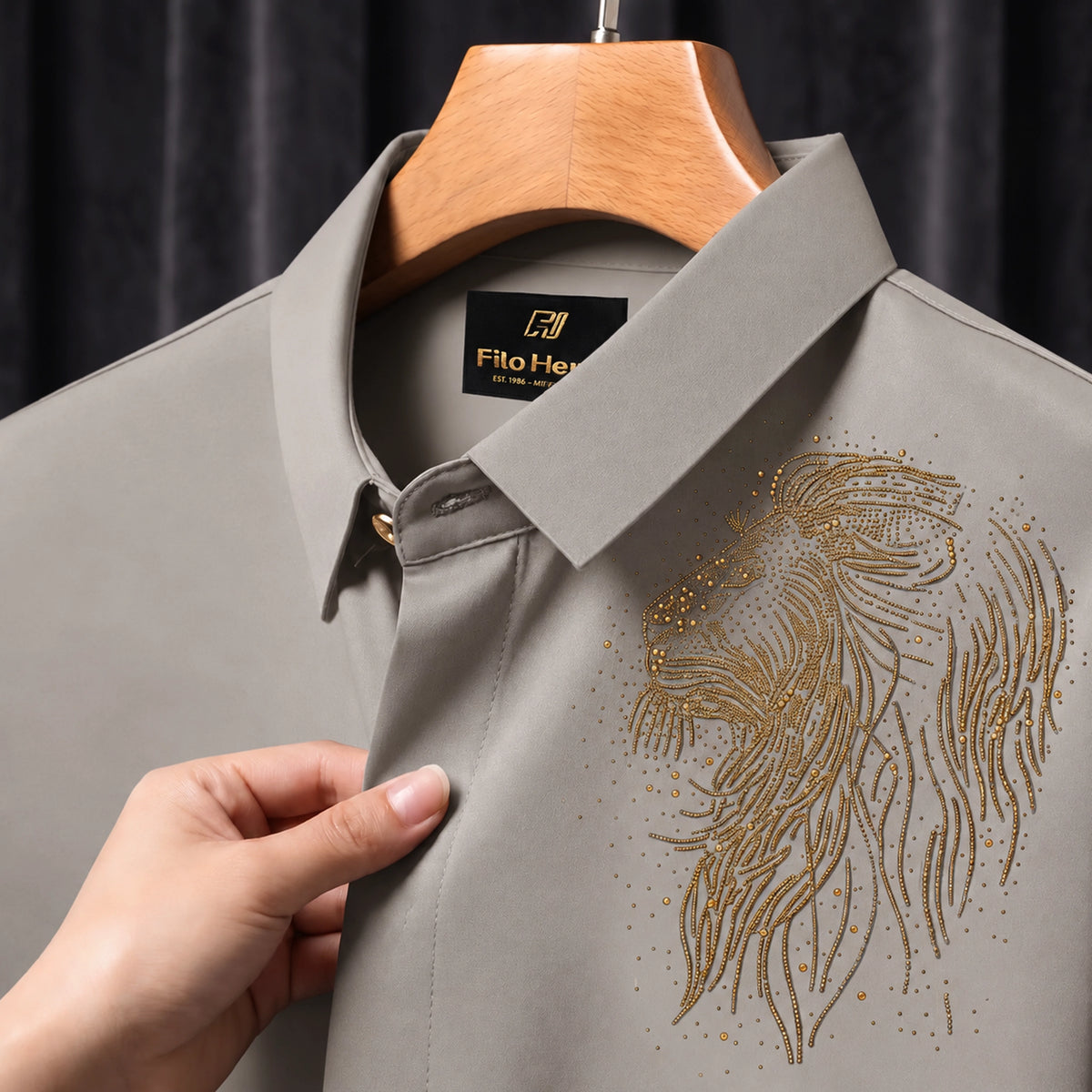 Lion Embroidery Party Shirts | Club Wear | Olive