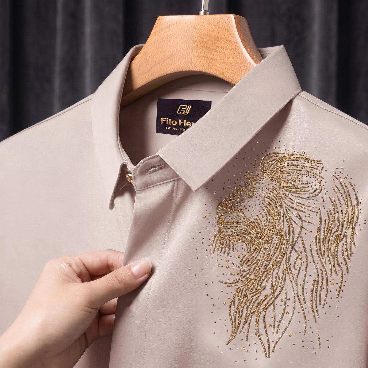 Lion Embroidery Party Shirts | Club Wear | Olive