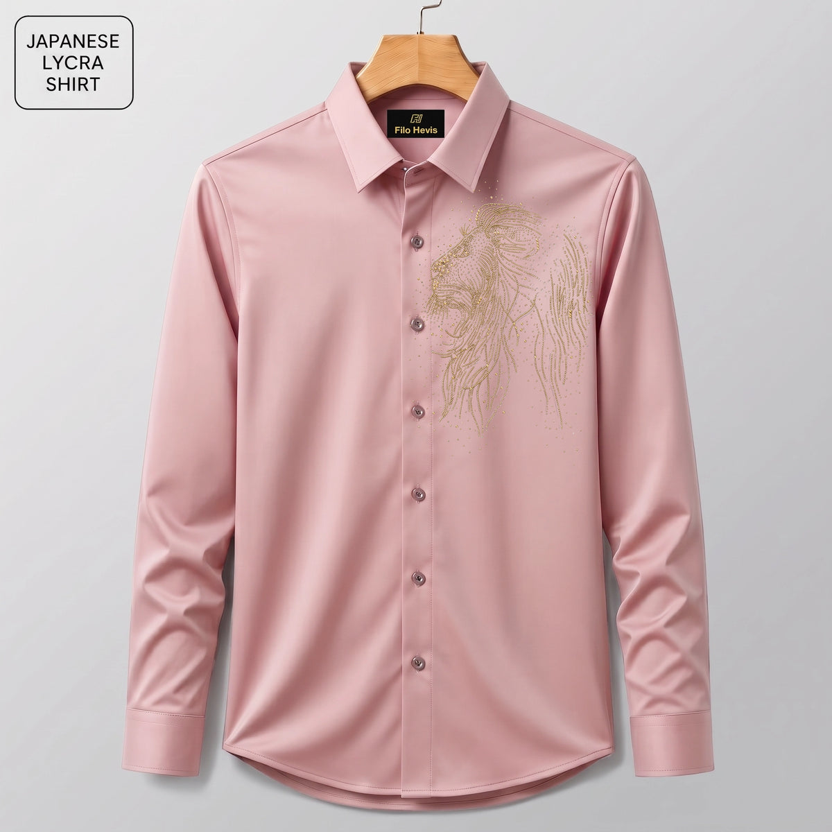 Lion Embroidery Party Shirts | Club Wear | Peach