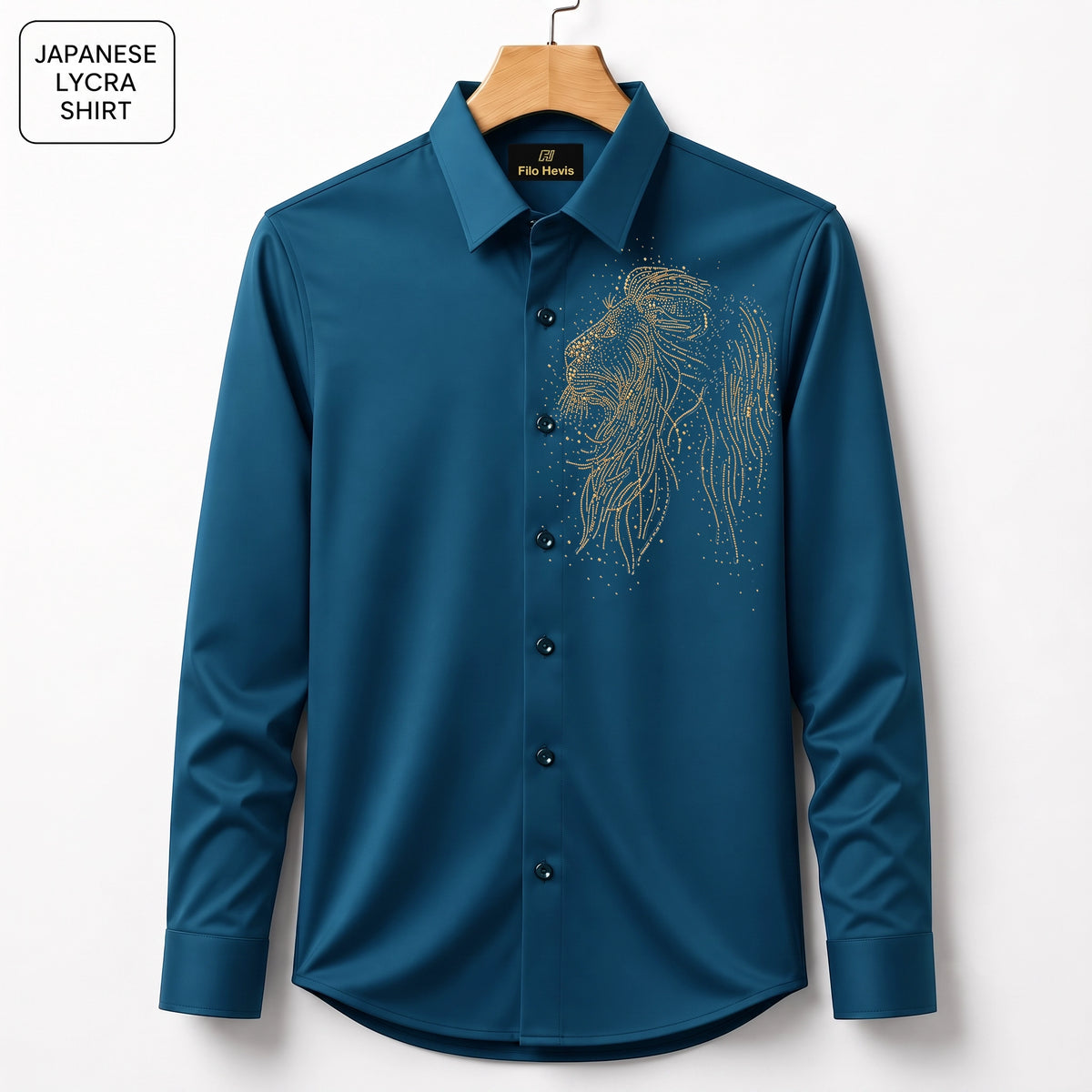 Lion Embroidery Party Shirts | Club Wear | Teal Blue