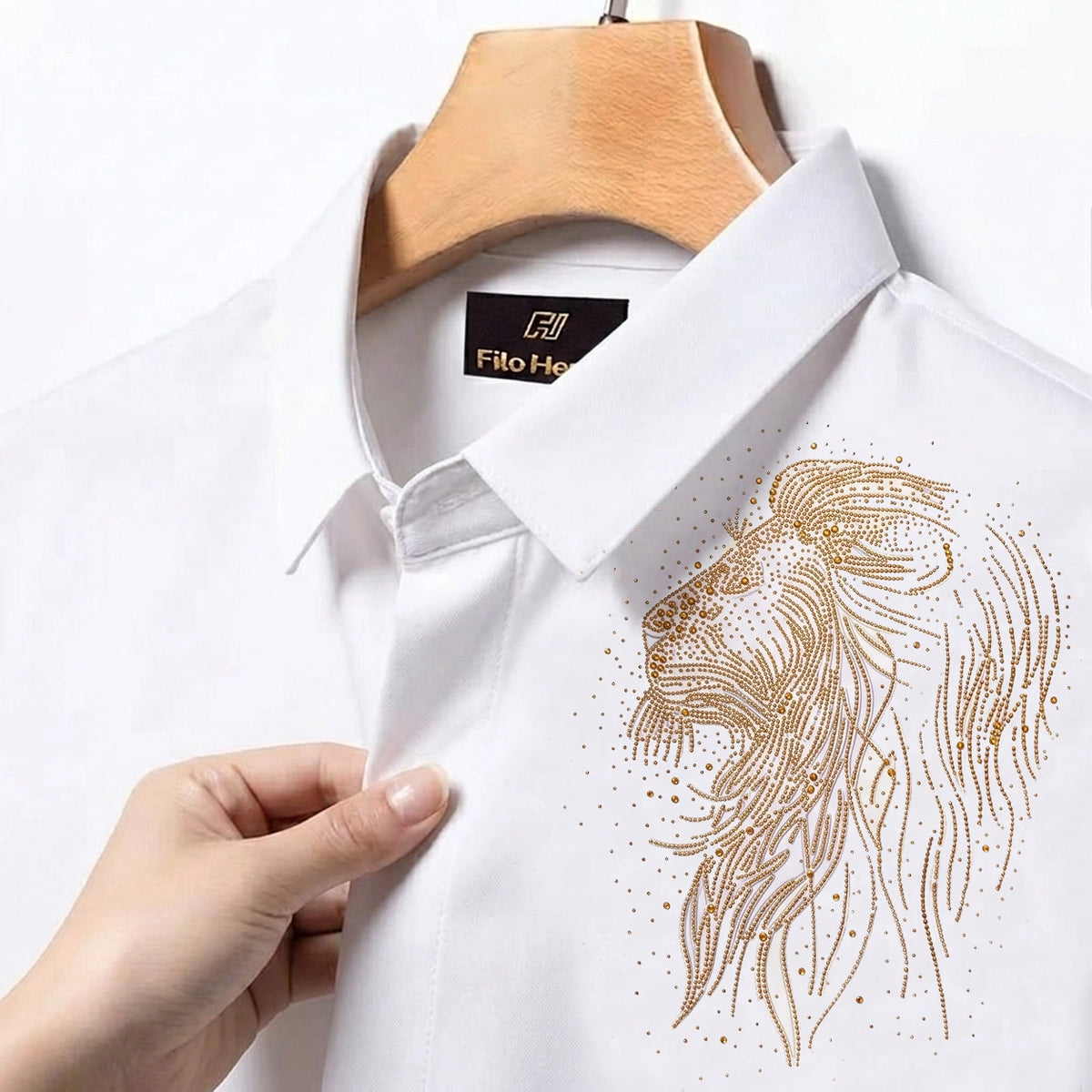 Lion Embroidery Party Shirts | Club Wear | White