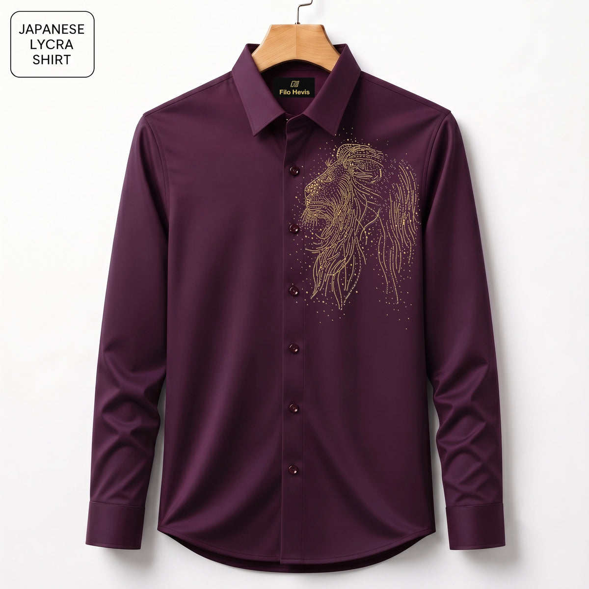 Lion Embroidery Party Shirts | Club Wear | Wine