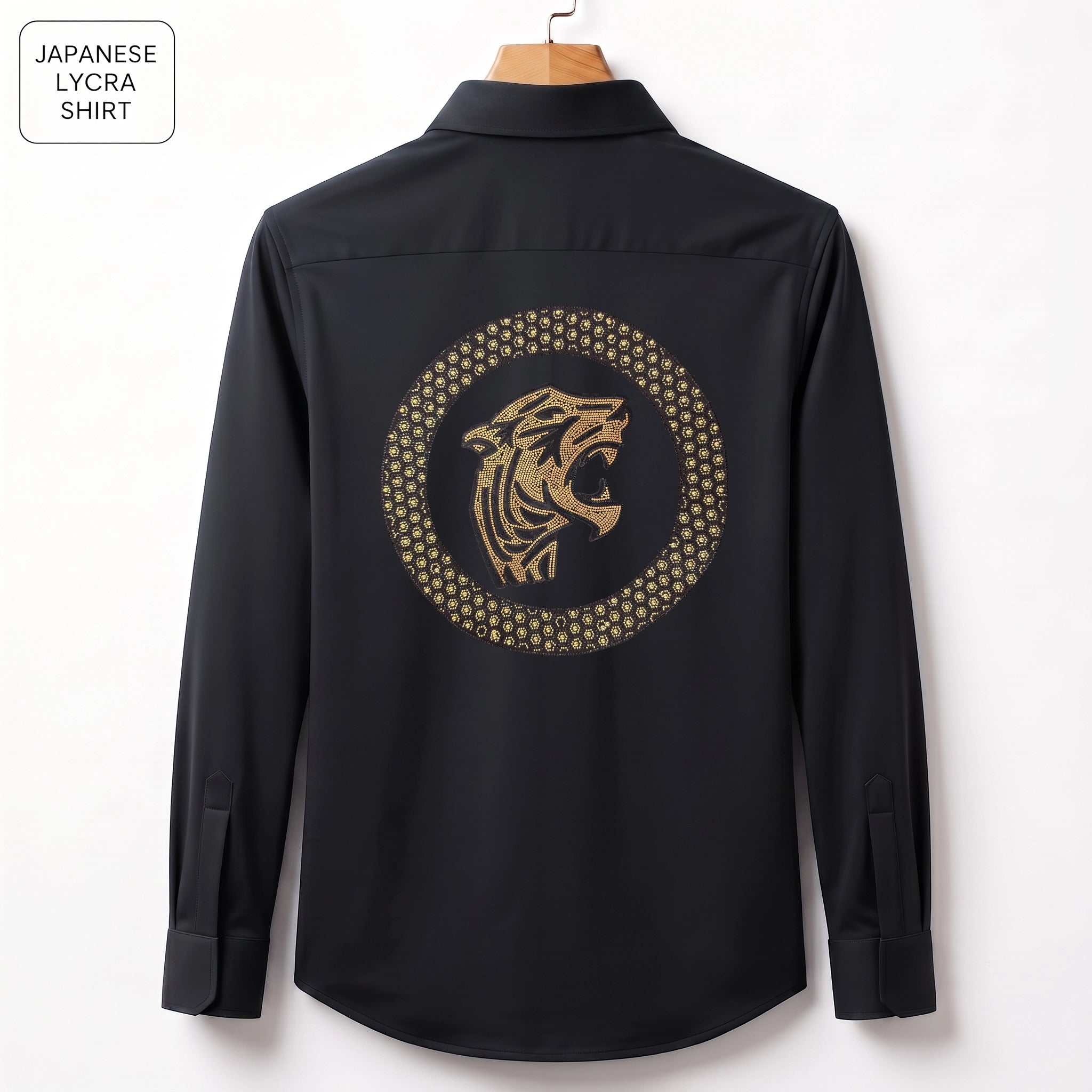 Front & Back Tiger Embroidery Party Shirts | Club Wear | Black