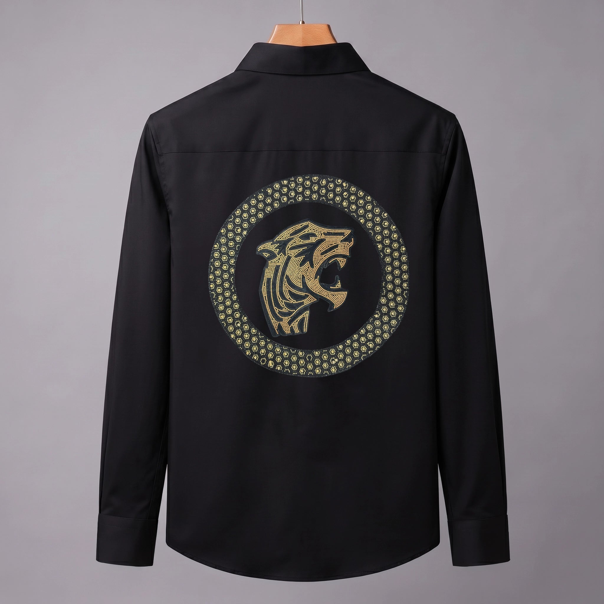 Front & Back Tiger Embroidery Party Shirts | Club Wear | Black