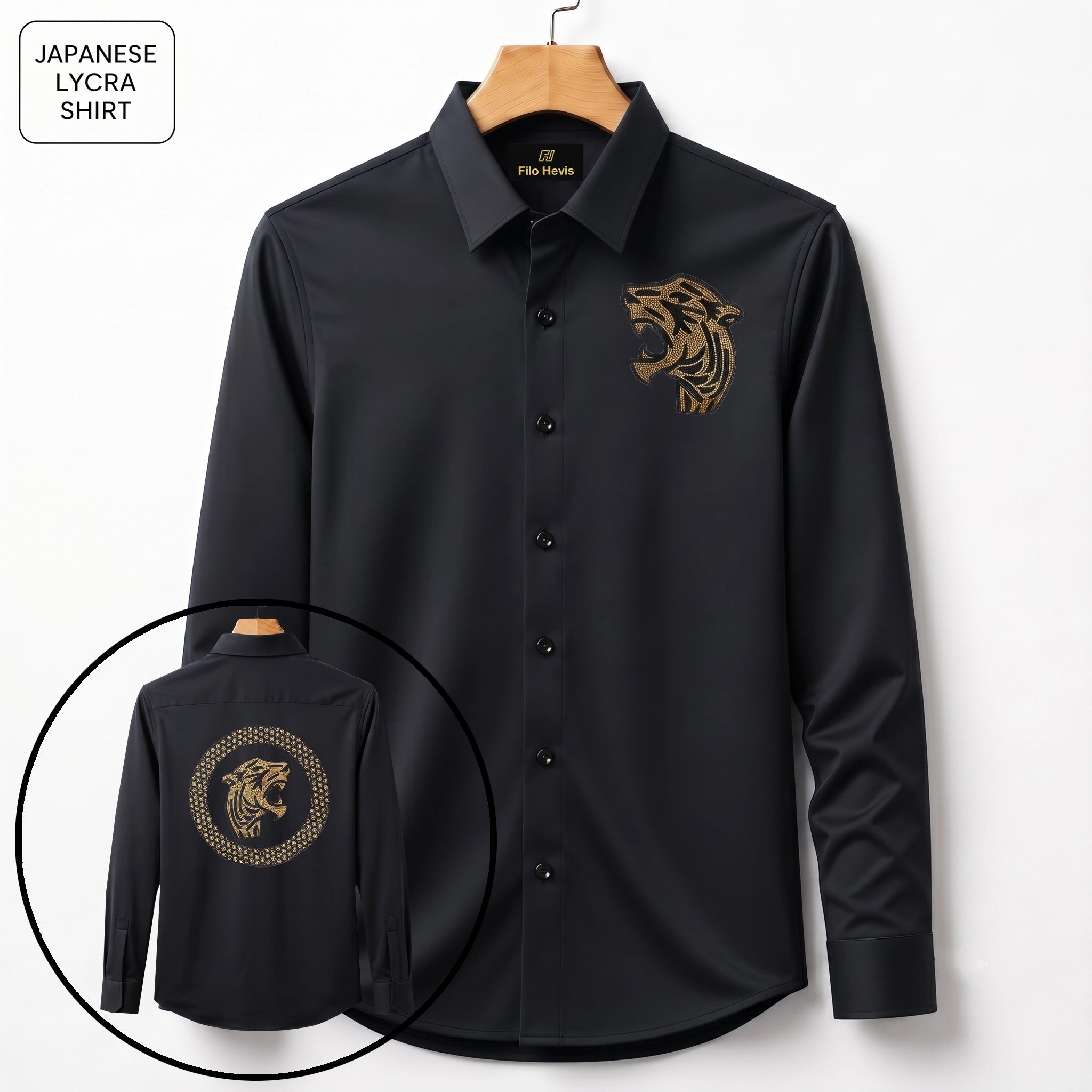 Front & Back Tiger Embroidery Party Shirts | Club Wear | Black