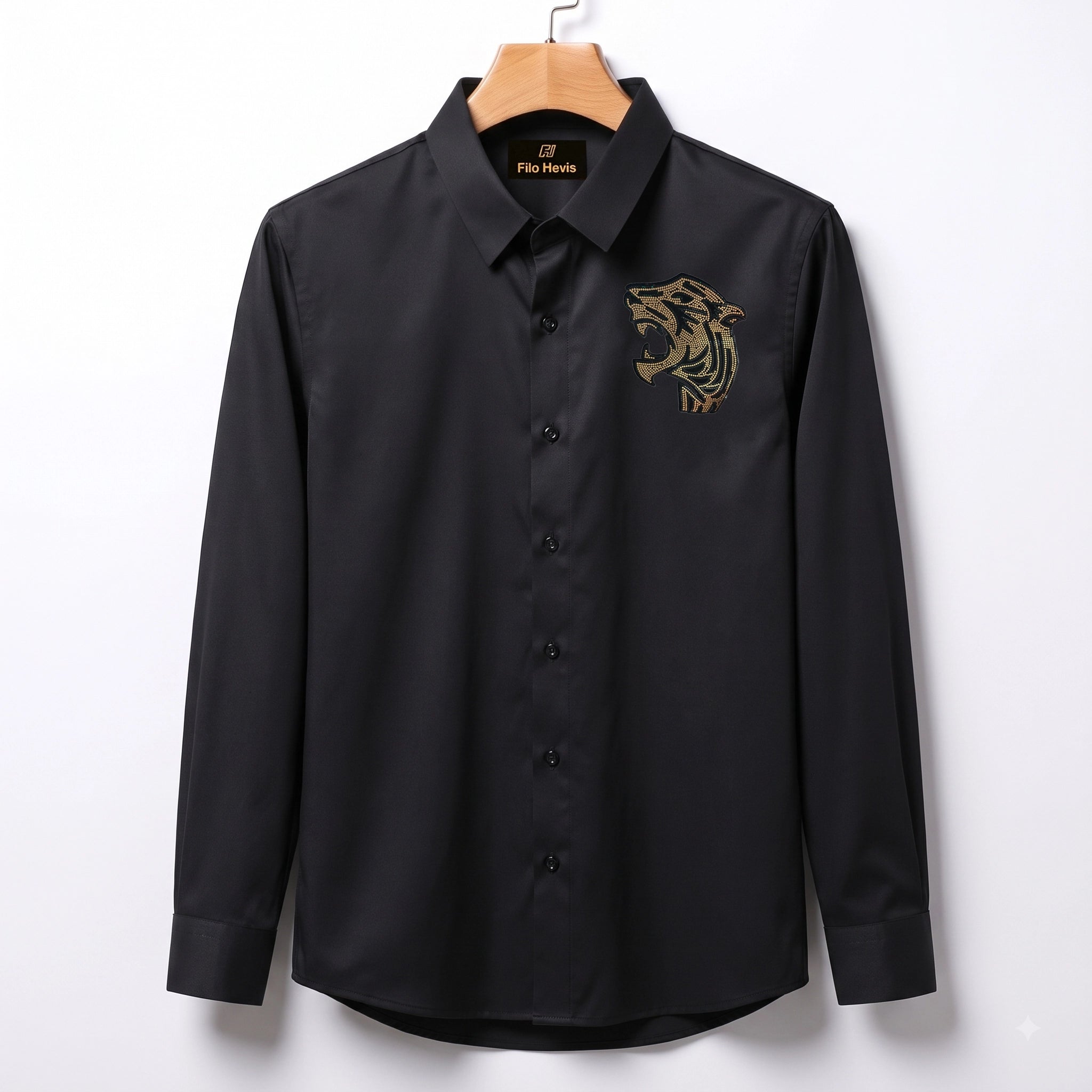 Front & Back Tiger Embroidery Party Shirts | Club Wear | Black