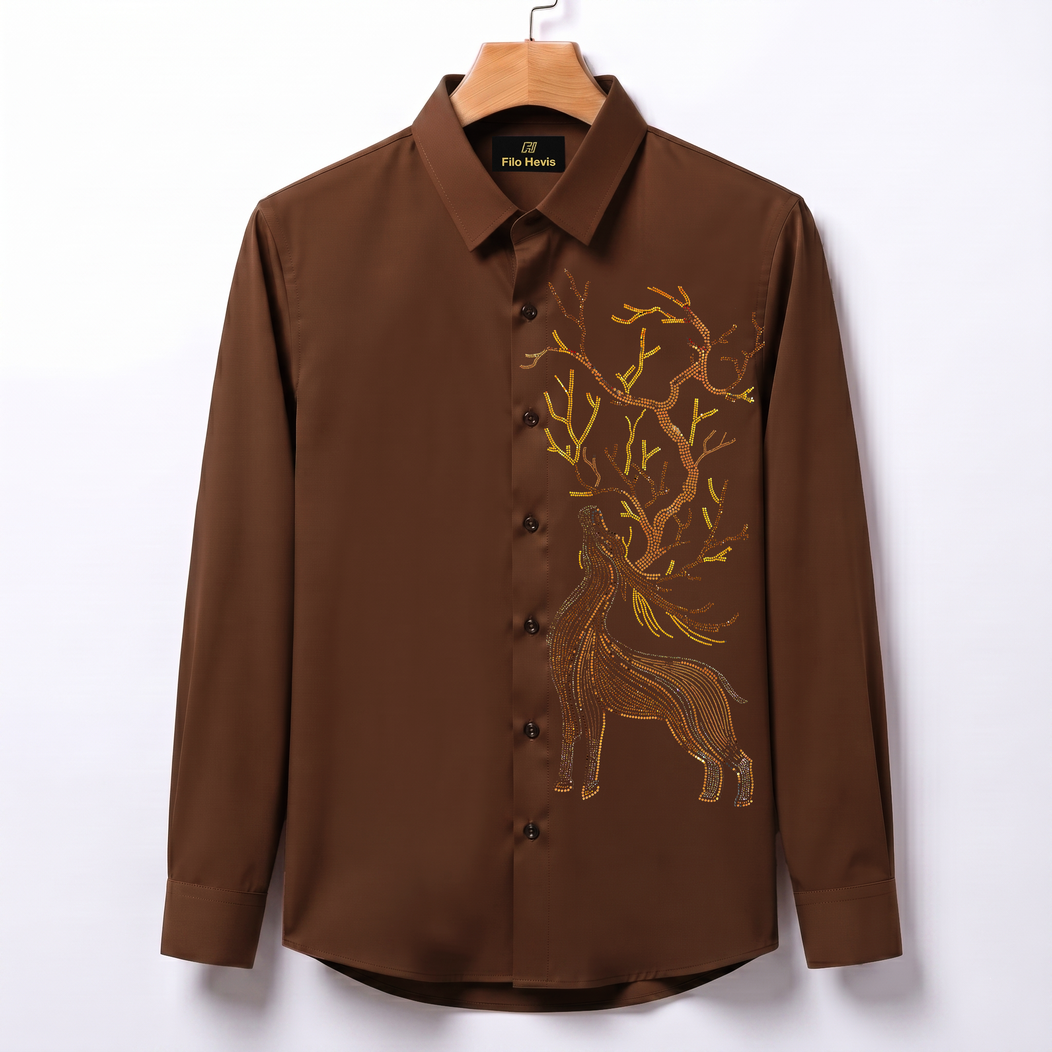 Swamp Deer Embroidery Party Shirts | Club Wear | Brown