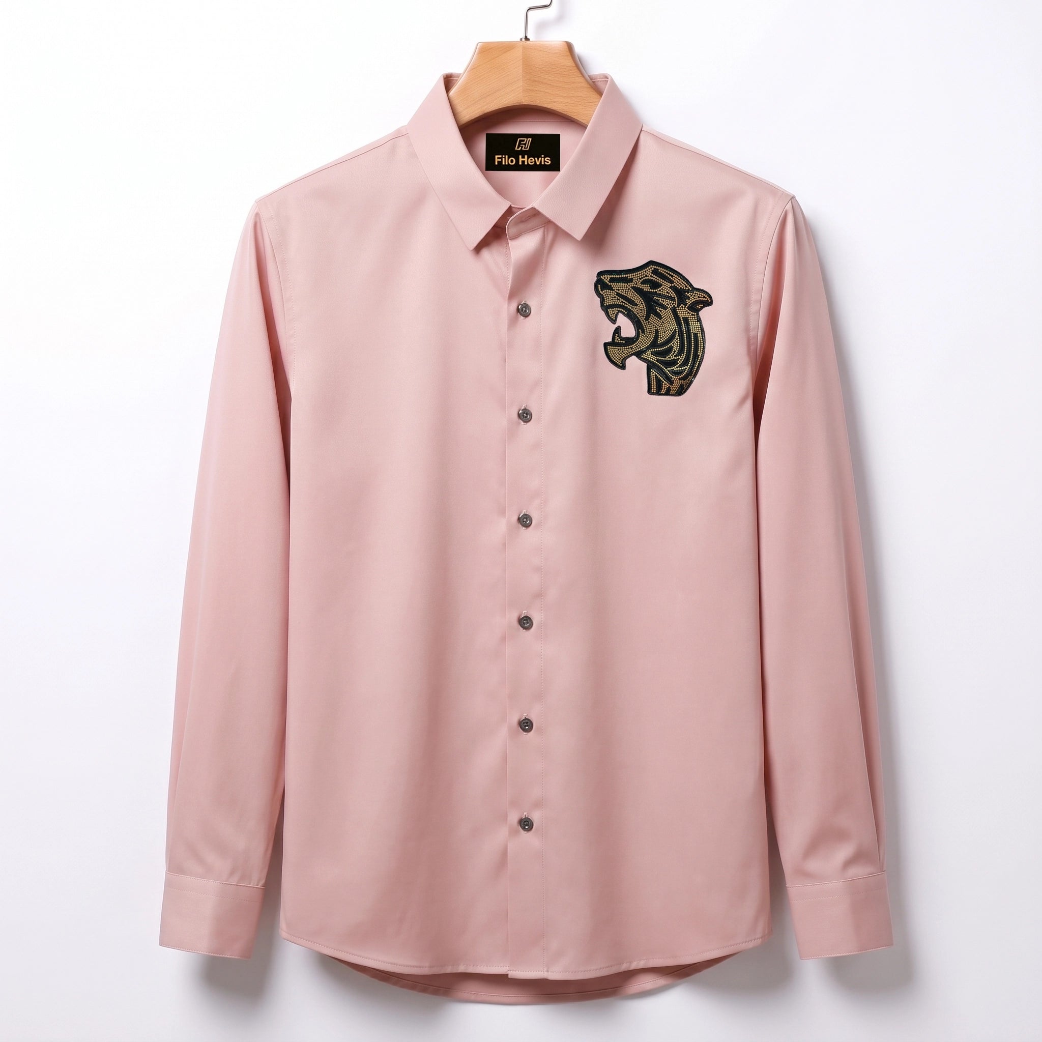 Front & Back Tiger Embroidery Party Shirts | Club Wear | Peach