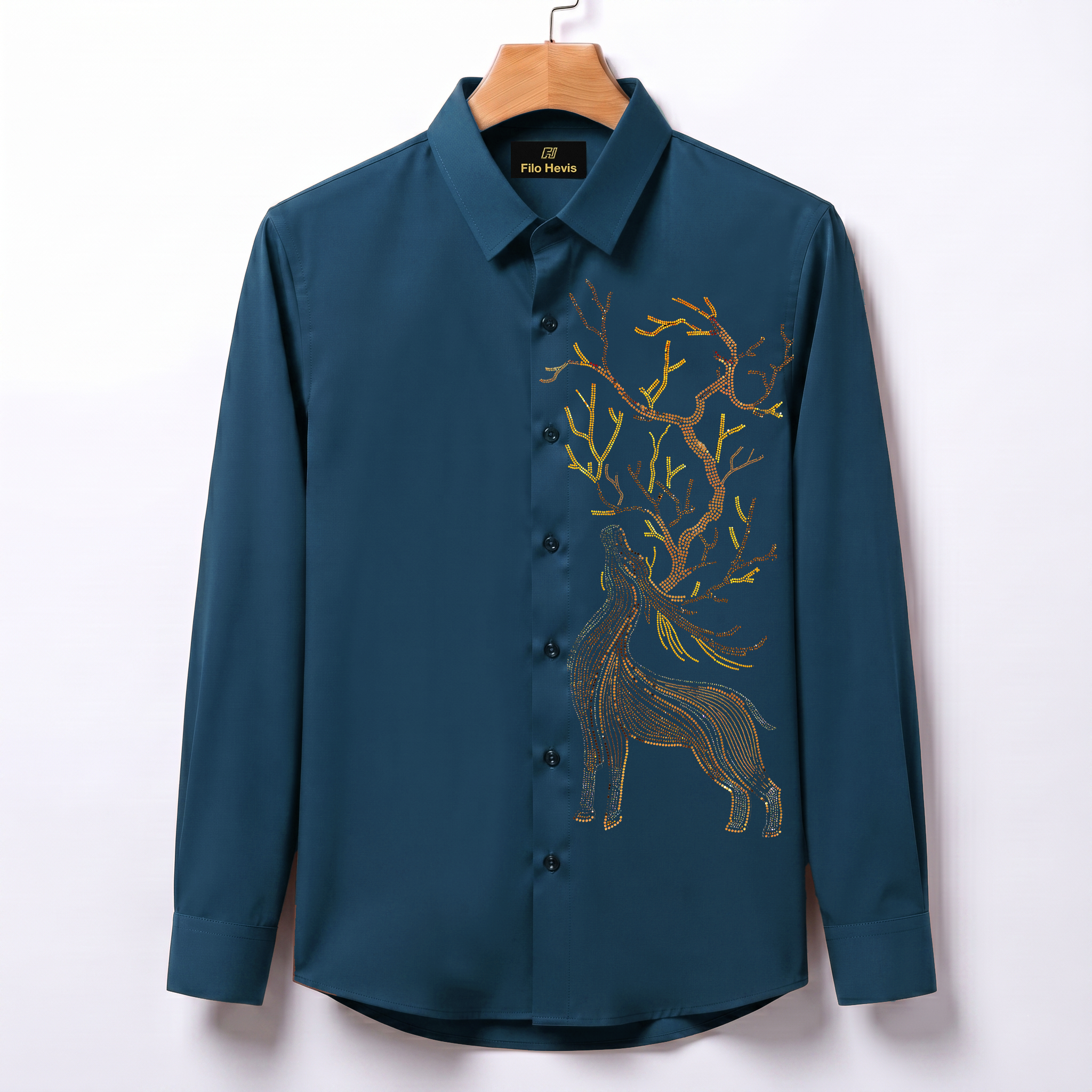 Swamp Deer Embroidery Party Shirts | Club Wear | Teal-Blue