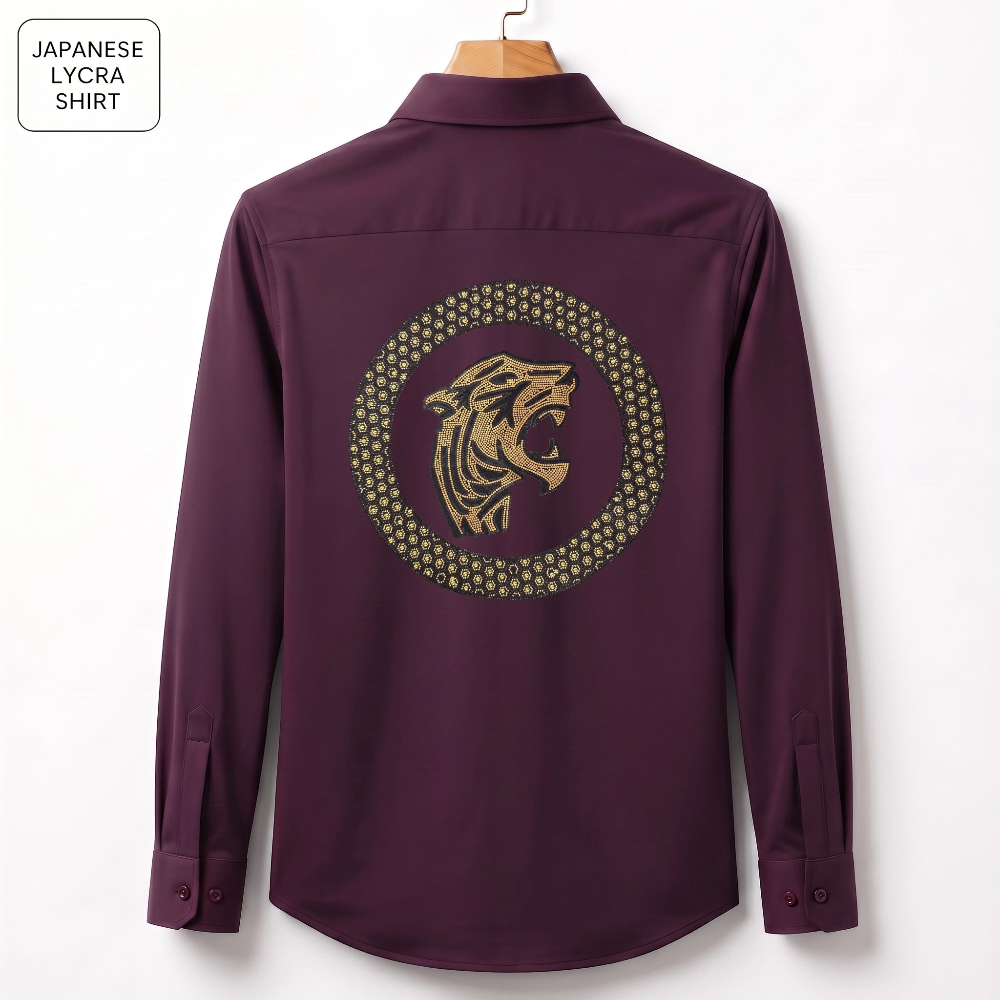 Front & Back Tiger Embroidery Party Shirts | Club Wear | Wine