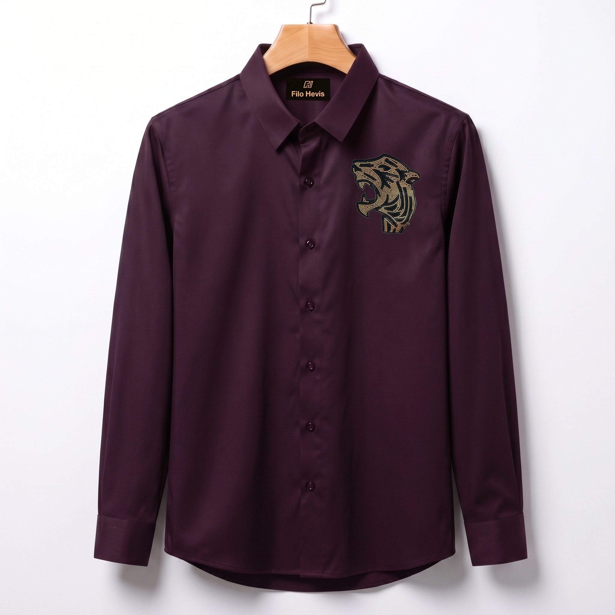Front & Back Tiger Embroidery Party Shirts | Club Wear | Wine