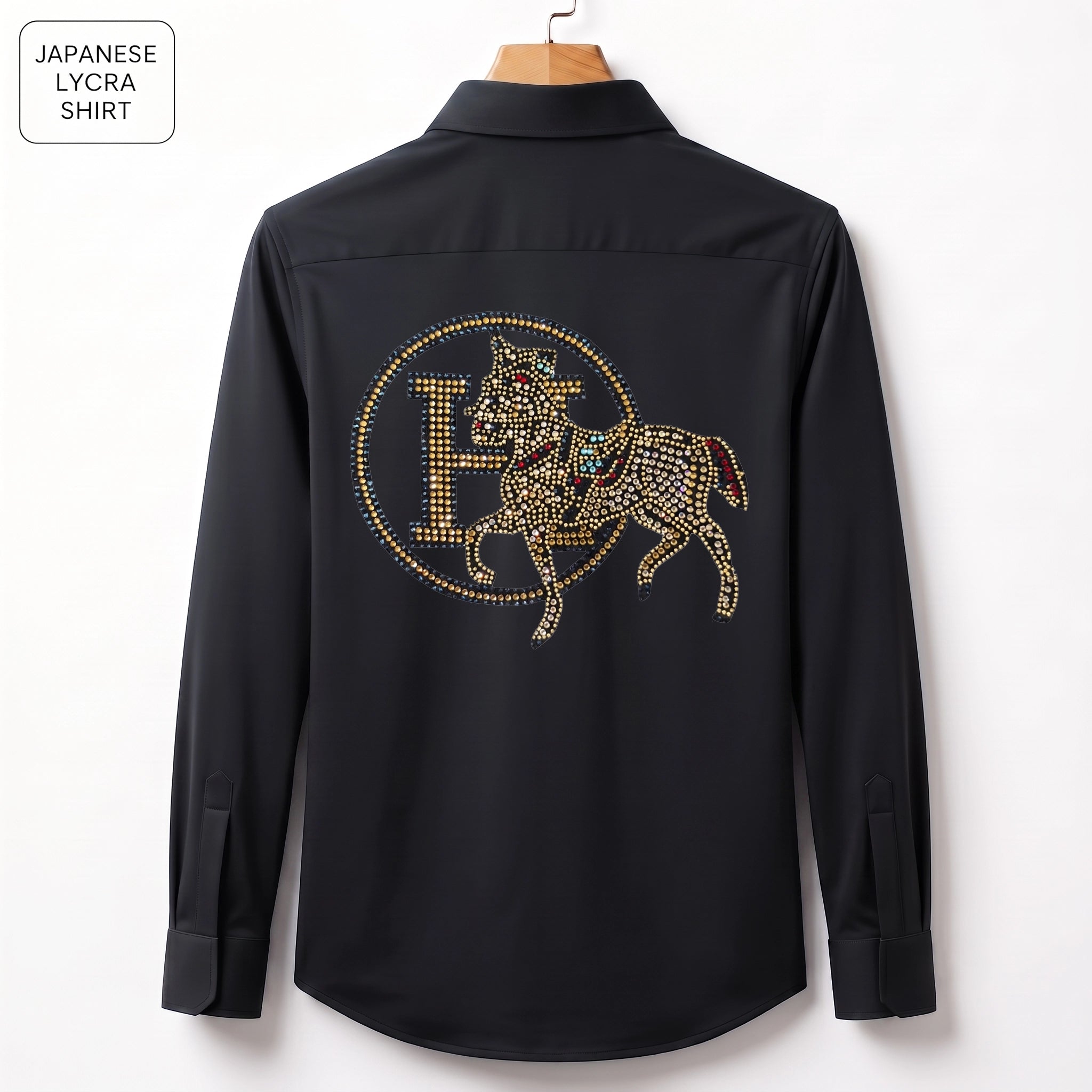 Front & Back Horse Embroidery Party Shirts | Club Wear | Black